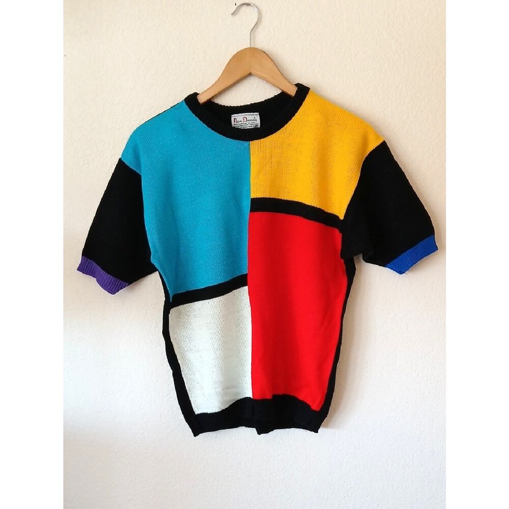 Vintage Nan Dorsey Colorblock Short Sleeve Sweater